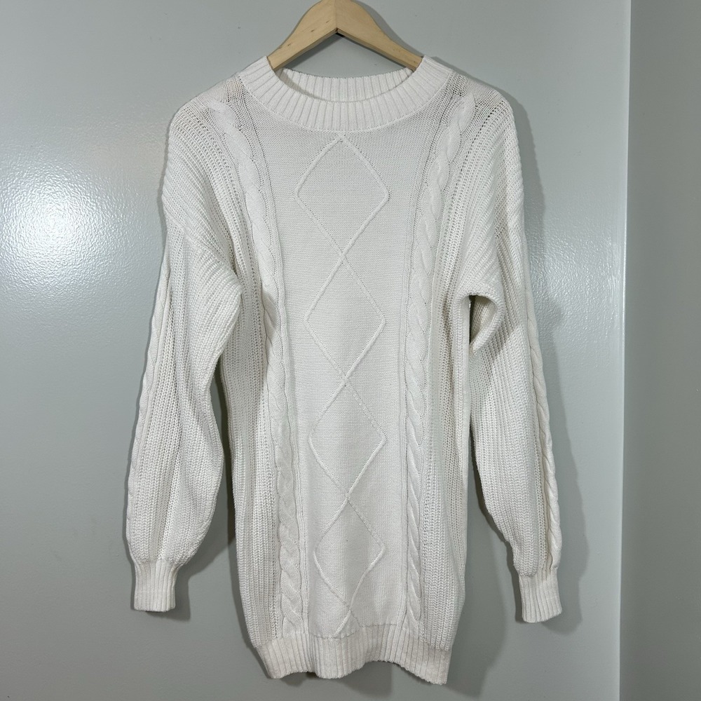 Hollister White Cable-Knit Crewneck Dress Sweater Women's Size XS Long Sleeve
